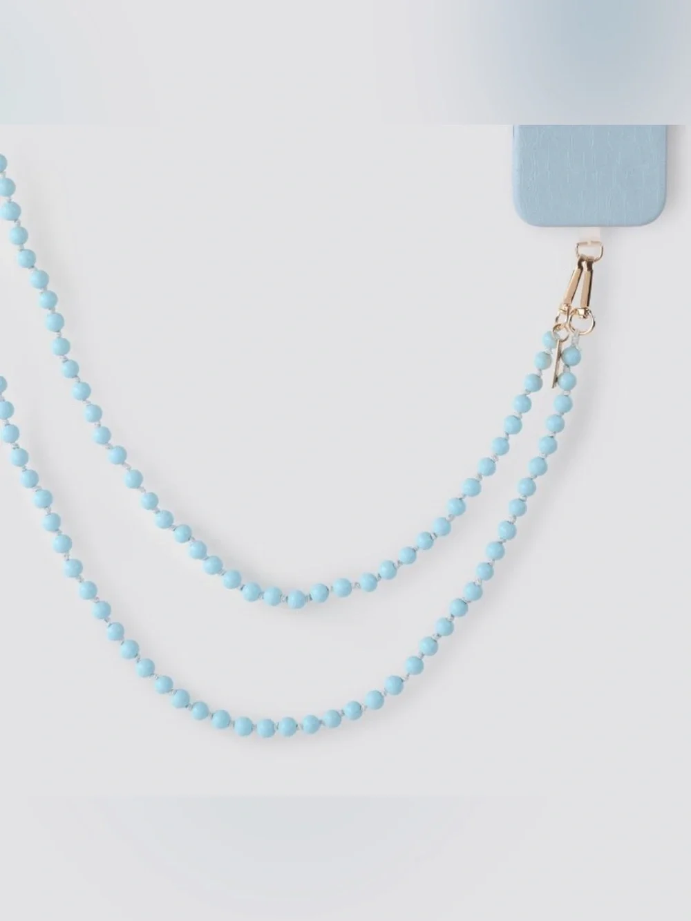 NIB Blue Beaded Crossbody phone Strap with Gold Hardware